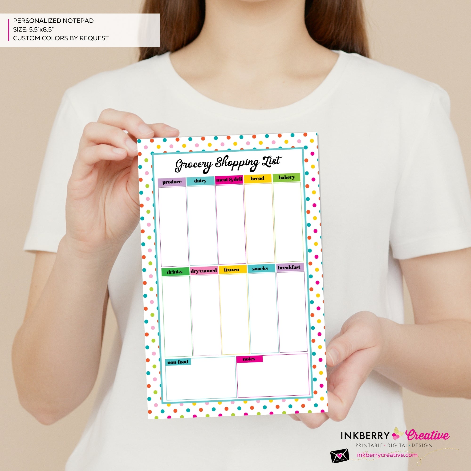 Grocery Shopping List Notepad - Colorful Dots