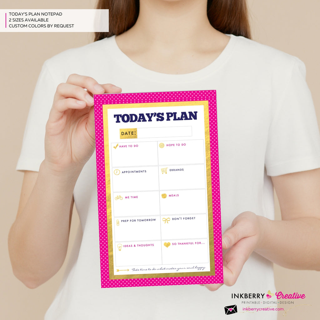 To Do List Notepad - Daily Planner Notepad - Gold, Pink and Navy