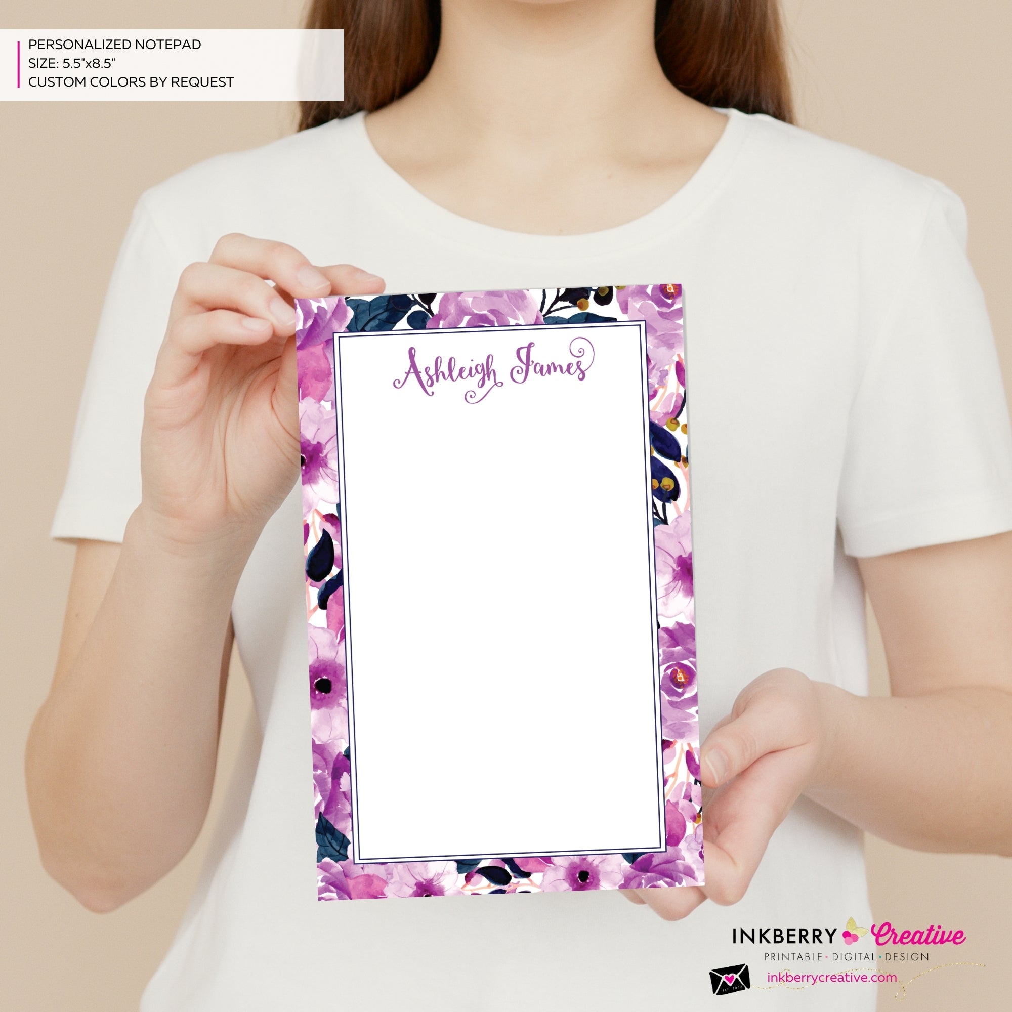 Personalized Notepad - Purple Navy Floral
