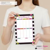 Grocery Shopping List Notepad - Black and White Striped Floral
