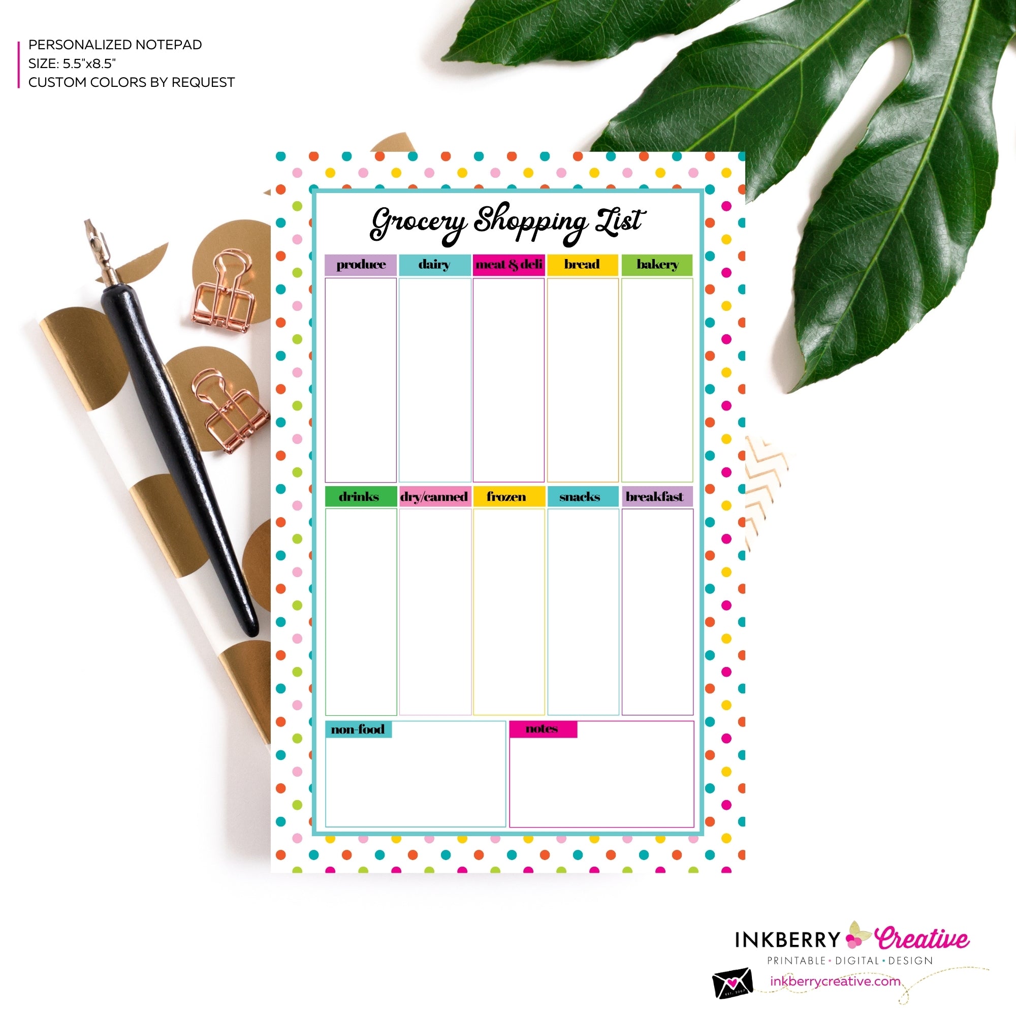 Grocery Shopping List Notepad - Colorful Dots