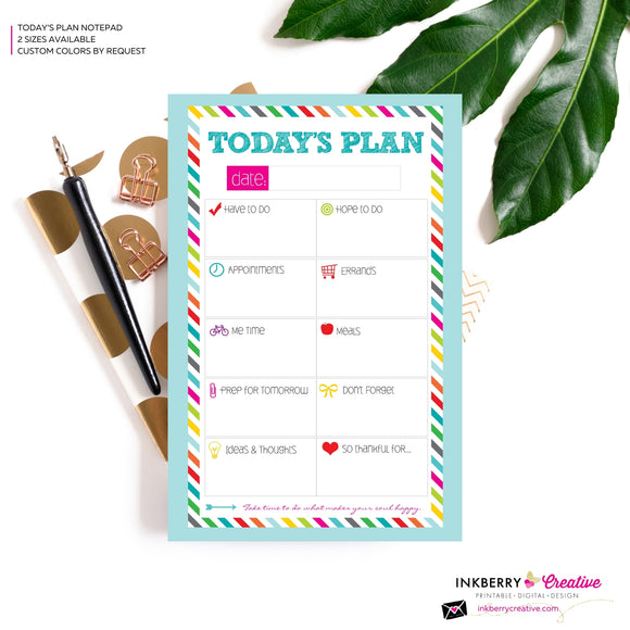 To Do List Notepad - Today's Plan - Premium Daily Planner Notepad - Aqua Rainbow Stripe
