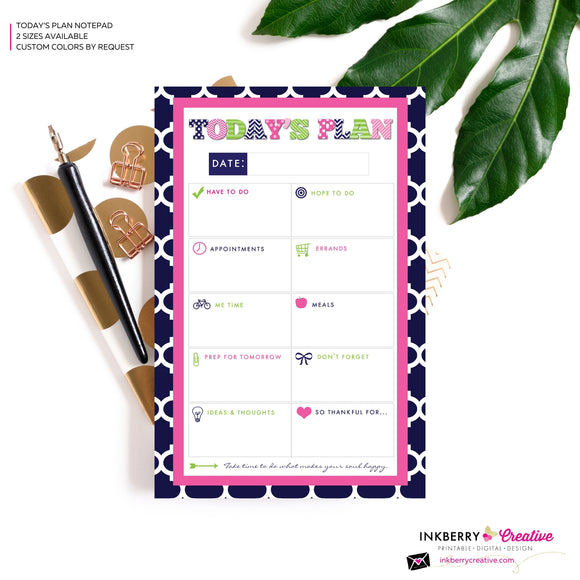 To Do List Notepad - Daily Planner Notepad - Preppy Patterns (Navy, Pink and Green)