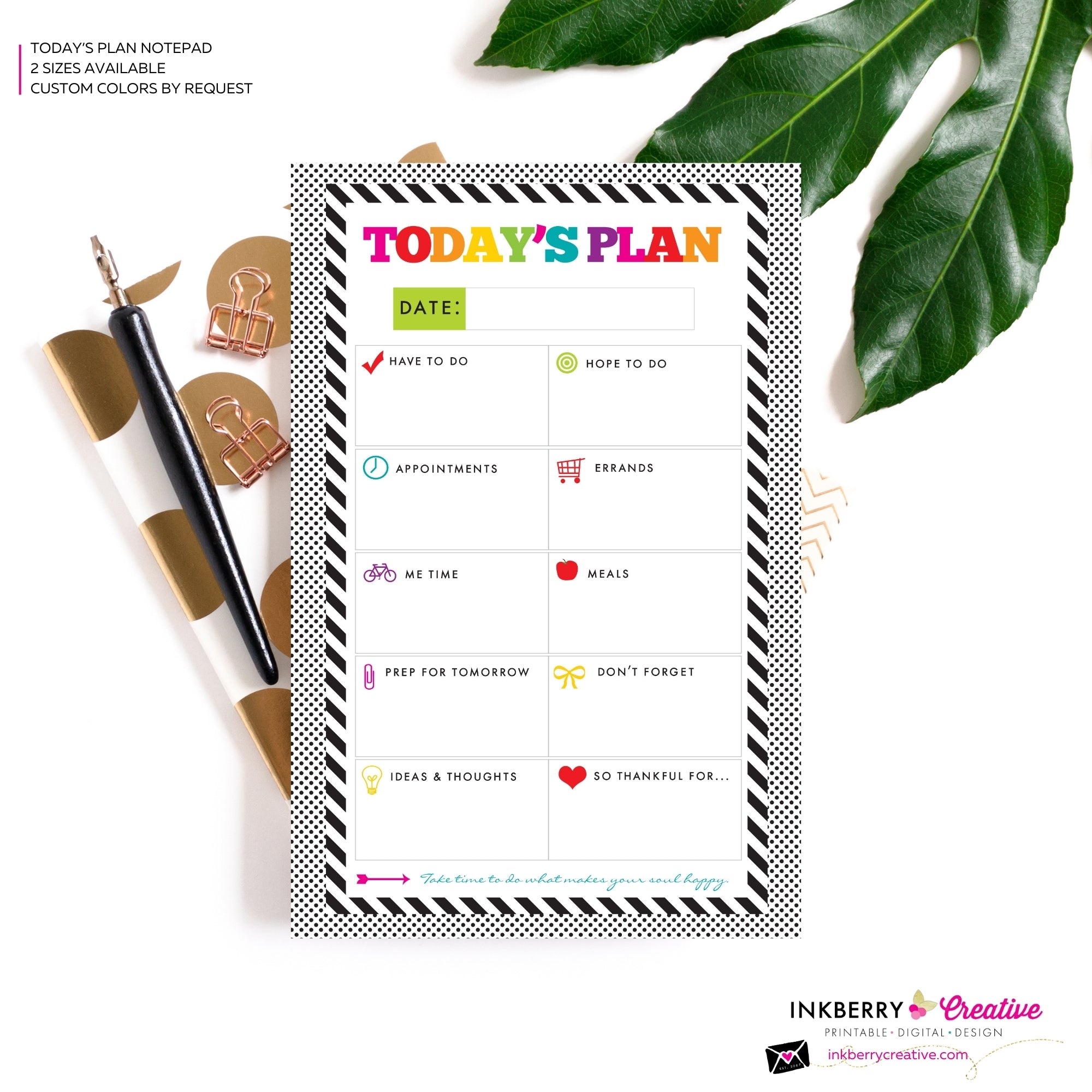 To Do List Notepad - Today's Plan - Premium Daily Planner Notepad - Black and White Rainbow Stripe