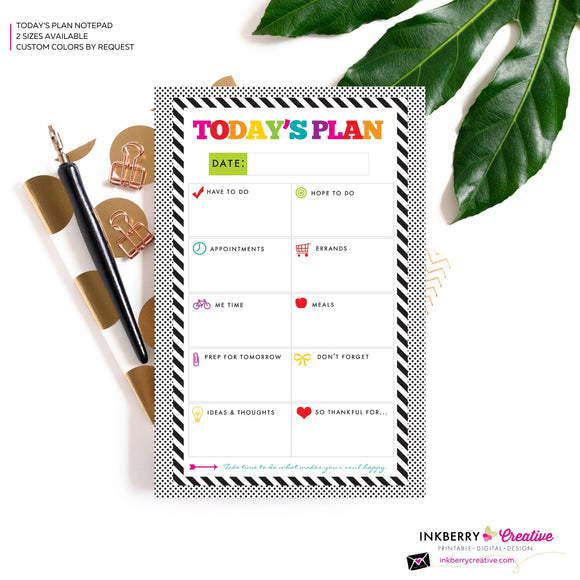 To Do List Notepad - Today's Plan - Premium Daily Planner Notepad - Black and White Rainbow Stripe