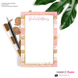 Personalized Notepad - Pink Gold Glitter Stripe - Customized with name, monogram, or colors