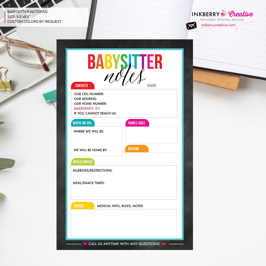 Babysitter Notepad - Color Tab Grid