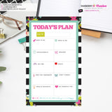 To Do List Notepad - Today's Plan - Daily Planner Notepad - Black and White Striped Floral