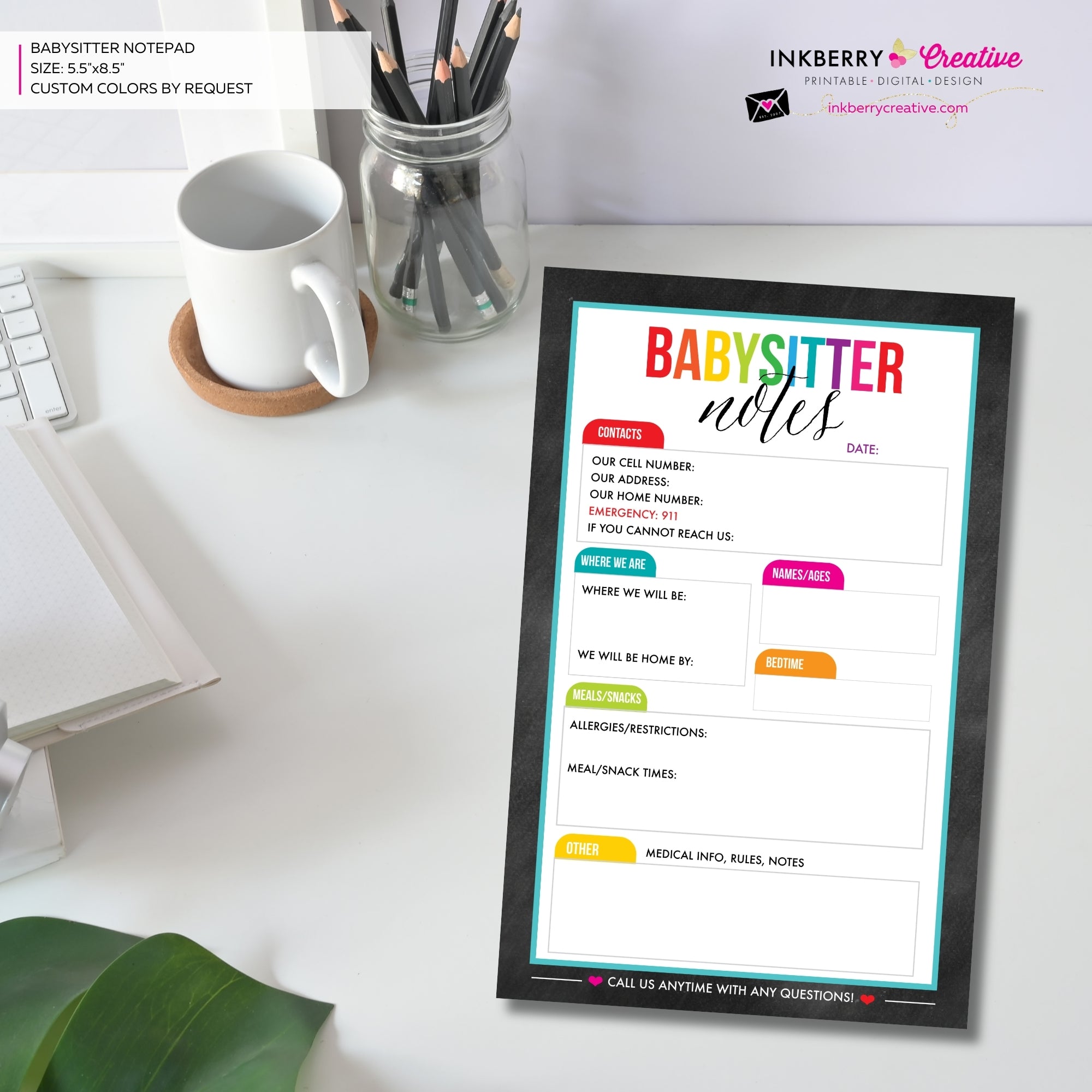 Babysitter Notepad - Color Tab Grid