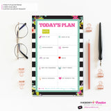 To Do List Notepad - Today's Plan - Daily Planner Notepad - Black and White Striped Floral
