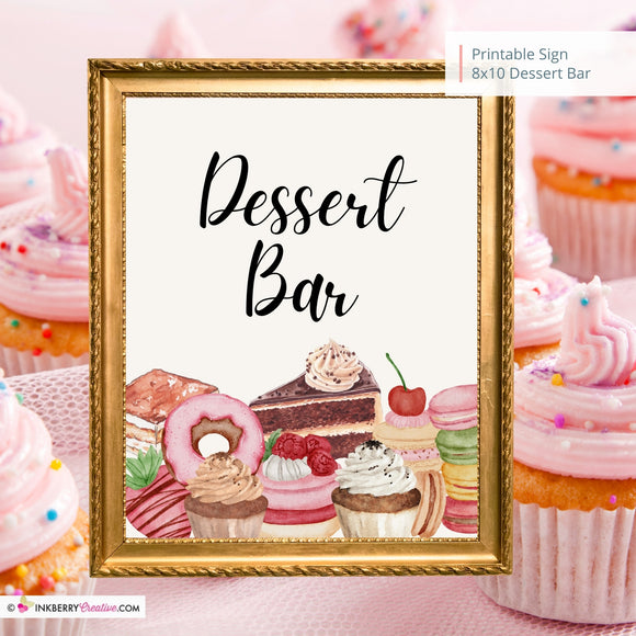 Dessert Bar Printable Sign, Wedding, Bridal, Baby Shower Birthday Party Dessert Bar Sign 8x10, PDF, Instant Download, Digital File