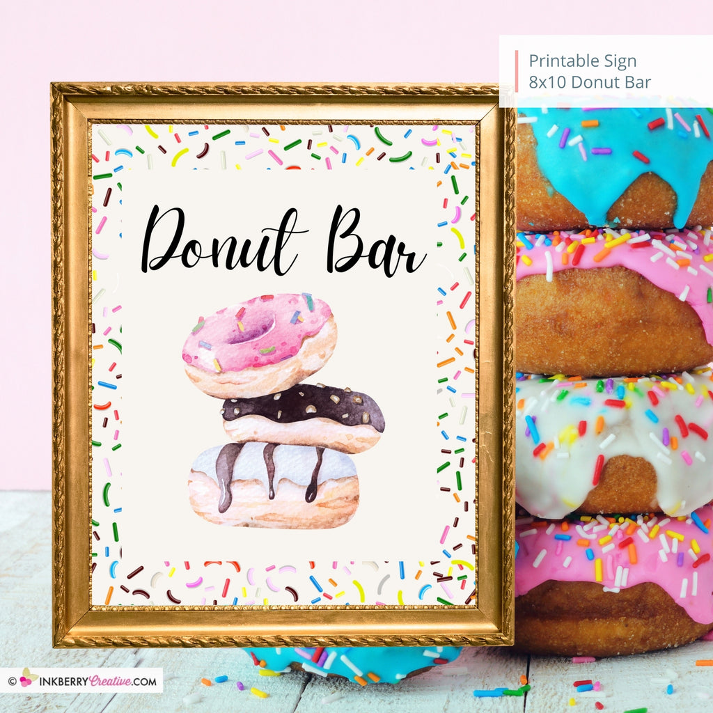 Donut Bar Printable Sign, Wedding, Bridal, Baby Shower Birthday Party Donut Bar Sign 8x10, PDF, Instant Download, Digital File