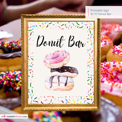 Donut Bar Printable Sign, Wedding, Bridal, Baby Shower Birthday Party Donut Bar Sign 8x10, PDF, Instant Download, Digital File
