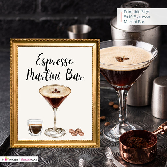 Espresso Martini Bar Printable Sign, Wedding, Bridal, Birthday Party Espresso Martini Bar Sign 8x10, PDF, Instant Download, Digital File