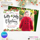 Holly Jolly Script Christmas Photo Card, Family Holiday Photo Card, Custom Colors, Email Christmas Card, Editable in Canva