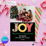 Big Joy Gold and Patterns Christmas Photo Card, Family Holiday Photo Card, Custom Colors, Email Christmas Card, Editable in Canva