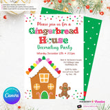 Gingerbread House Gum Drops & Sprinkles Decorating Christmas Party Invitation - Editable in Canva
