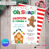 Gingerbread Birthday Party Invitation, Oh Snap Boys Gingerbread House Christmas Birthday Party - Printable, Instant Download, Edit in Canva