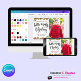 Holly Jolly Script Christmas Photo Card, Family Holiday Photo Card, Custom Colors, Email Christmas Card, Editable in Canva