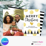 Gold Polka Dot Modern Trees - Black White Gold Patterns - Christmas Photo Card - Edit in Canva