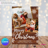 Woodgrain Gold and Snowflakes Christmas Photo Card, Family Holiday Photo Card, Custom Colors, Email Christmas Card, Editable in Canva