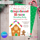 Gingerbread House Gum Drops & Sprinkles Decorating Christmas Party Invitation - Editable in Canva