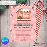 Gingerbread House Decorating Peppermints & Sprinkles Party Invitation - Editable in Canva