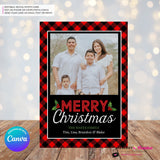 Red and Black Buffalo Check Plaid Christmas Photo Card, Family Holiday Photo Card, Custom Colors, Email Christmas Card, Editable in Canva