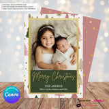 Boho Painted Trees & Stars Christmas Photo Card, Family Holiday Photo Card, Custom Colors, Email Christmas Card, Editable in Canva