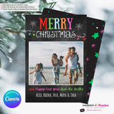 Chalkboard Ornaments Merry Christmas Photo Card, Family Holiday Photo Card, Email Christmas Card, Editable in Canva