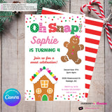 Gingerbread Birthday Party Invitation, Oh Snap Girls Gingerbread House Christmas Birthday Party - Printable, Instant Download, Edit in Canva