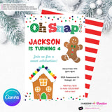 Gingerbread Birthday Party Invitation, Oh Snap Boys Gingerbread House Christmas Birthday Party - Printable, Instant Download, Edit in Canva