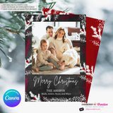 Chalkboard Winter Berry Branches Christmas Photo Card, Family Holiday Photo Card, Custom Colors, Email Christmas Card, Editable in Canva