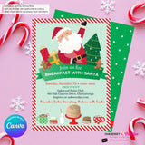 Breakfast with Santa - Pancakes, Cocoa and Cookies - Editable in Canva