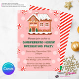 Gingerbread House Decorating Peppermints & Sprinkles Party Invitation - Editable in Canva