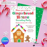 Gingerbread House Gum Drops & Sprinkles Decorating Christmas Party Invitation - Editable in Canva