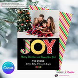 Big Joy Gold and Patterns Christmas Photo Card, Family Holiday Photo Card, Custom Colors, Email Christmas Card, Editable in Canva