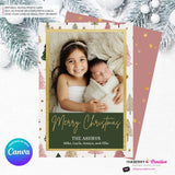 Boho Painted Trees & Stars Christmas Photo Card, Family Holiday Photo Card, Custom Colors, Email Christmas Card, Editable in Canva