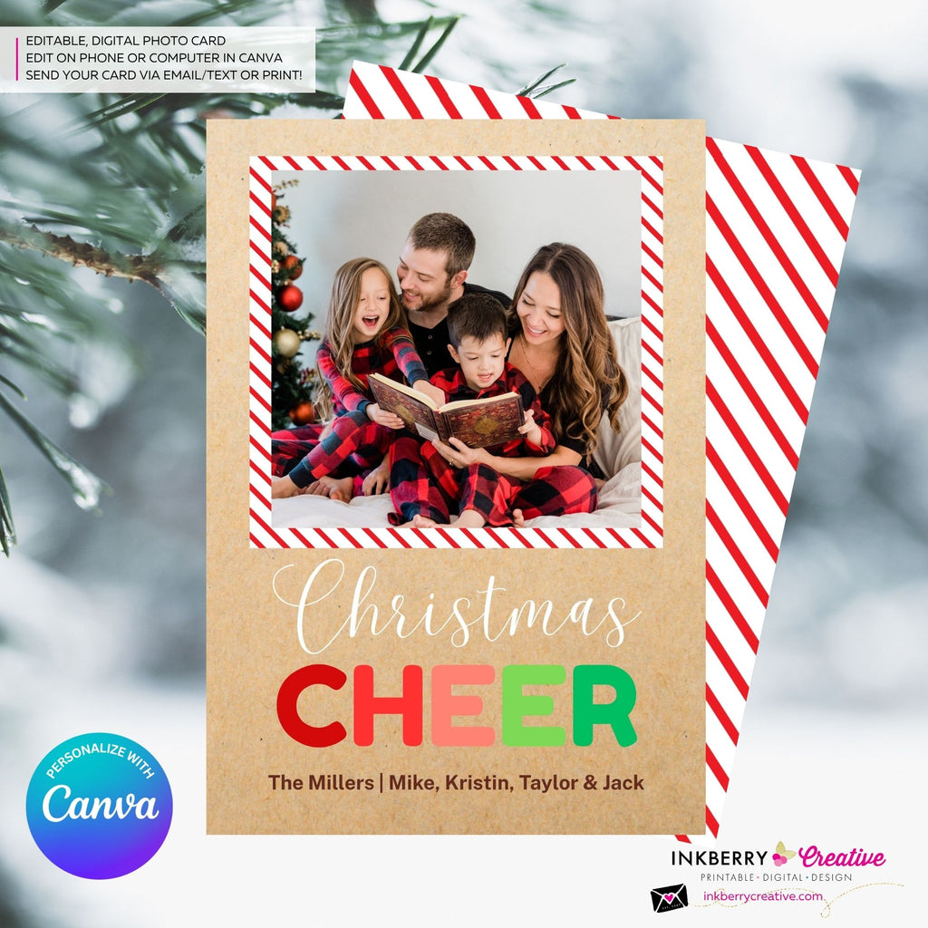 Big Cheer - Kraft Paper Style Christmas Photo Card, Family Holiday Photo Card, Custom Colors, Email Christmas Card, Editable in Canva