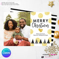 Gold Polka Dot Modern Trees - Black White Gold Patterns - Christmas Photo Card - Edit in Canva