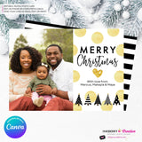 Gold Polka Dot Modern Trees - Black White Gold Patterns - Christmas Photo Card - Edit in Canva