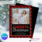 Red and Black Buffalo Check Plaid Christmas Photo Card, Family Holiday Photo Card, Custom Colors, Email Christmas Card, Editable in Canva
