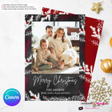 Chalkboard Winter Berry Branches Christmas Photo Card, Family Holiday Photo Card, Custom Colors, Email Christmas Card, Editable in Canva
