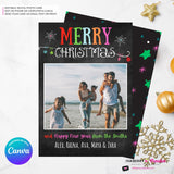 Chalkboard Ornaments Merry Christmas Photo Card, Family Holiday Photo Card, Email Christmas Card, Editable in Canva