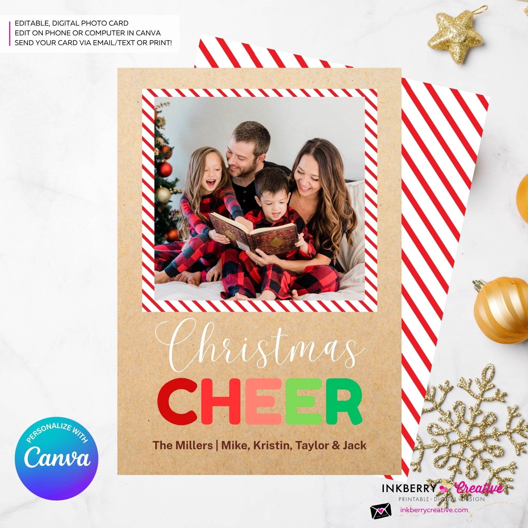 Big Cheer - Kraft Paper Style Christmas Photo Card, Family Holiday Photo Card, Custom Colors, Email Christmas Card, Editable in Canva