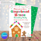 Gingerbread House Gum Drops & Sprinkles Decorating Christmas Party Invitation - Editable in Canva