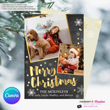 Chalkboard Silver and Gold Snow Merry Christmas Photo Card - Edit in Canva