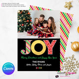 Big Joy Gold and Patterns Christmas Photo Card, Family Holiday Photo Card, Custom Colors, Email Christmas Card, Editable in Canva