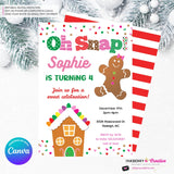 Gingerbread Birthday Party Invitation, Oh Snap Girls Gingerbread House Christmas Birthday Party - Printable, Instant Download, Edit in Canva