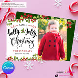 Holly Jolly Script Christmas Photo Card, Family Holiday Photo Card, Custom Colors, Email Christmas Card, Editable in Canva